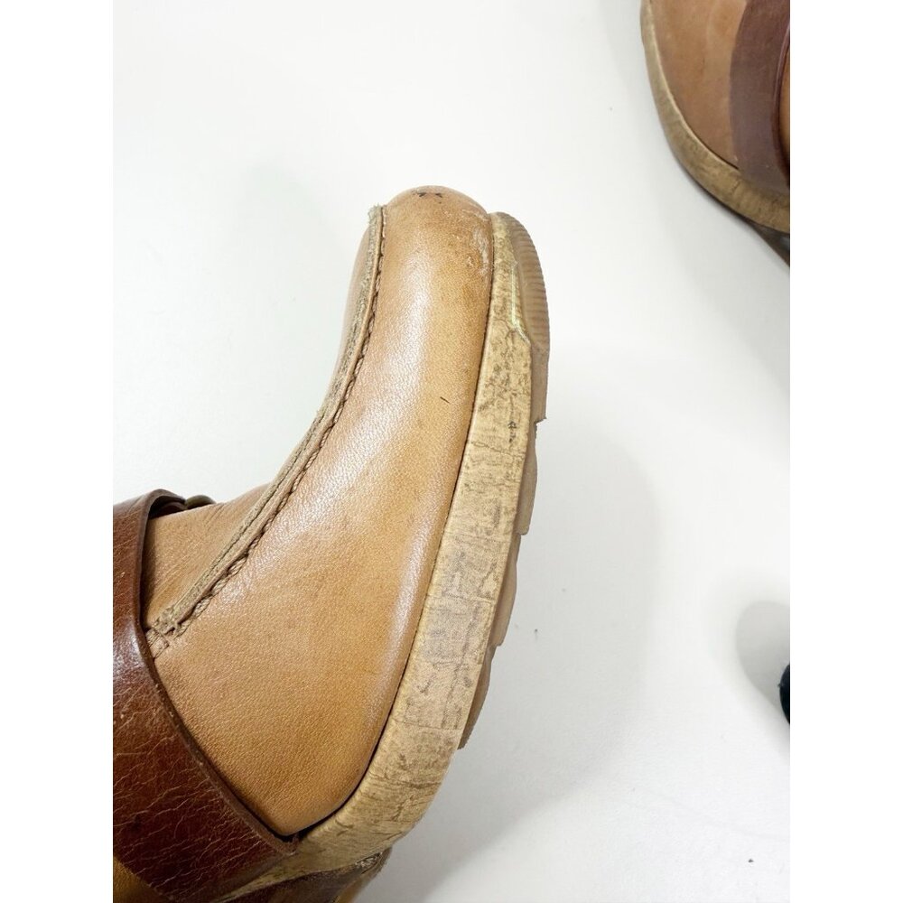VTG Kenneth Cole Sz 10 Brown Leather Wedge Shoes Mary Jane Boho Neutral GUC - Picture 9 of 12